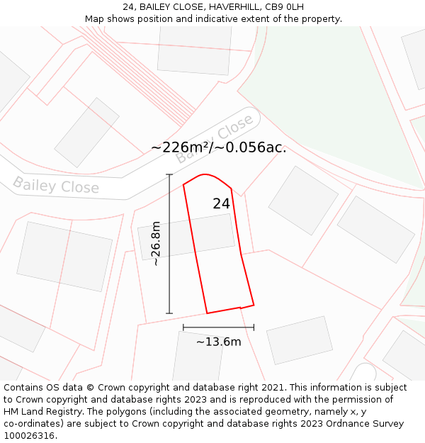 24, BAILEY CLOSE, HAVERHILL, CB9 0LH: Plot and title map