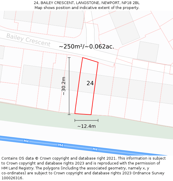 24, BAILEY CRESCENT, LANGSTONE, NEWPORT, NP18 2BL: Plot and title map