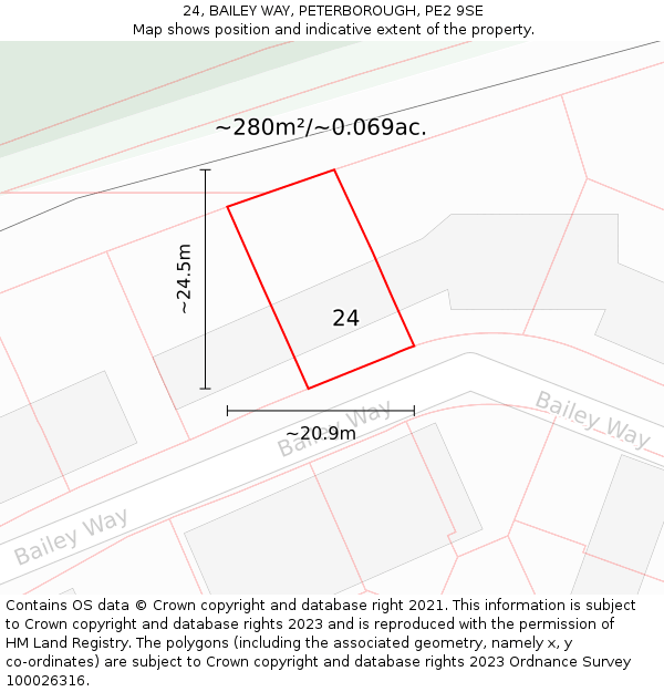 24, BAILEY WAY, PETERBOROUGH, PE2 9SE: Plot and title map
