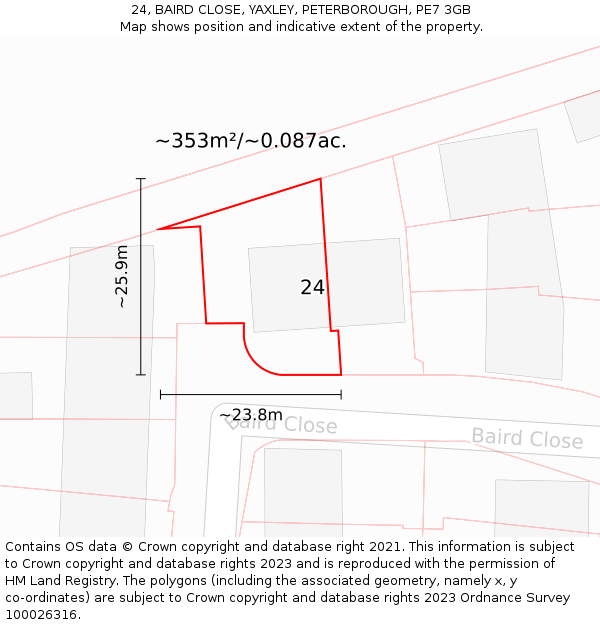 24, BAIRD CLOSE, YAXLEY, PETERBOROUGH, PE7 3GB: Plot and title map