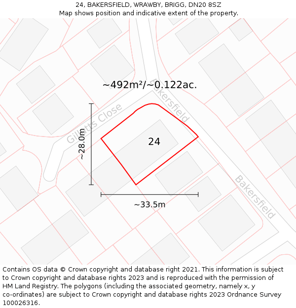 24, BAKERSFIELD, WRAWBY, BRIGG, DN20 8SZ: Plot and title map
