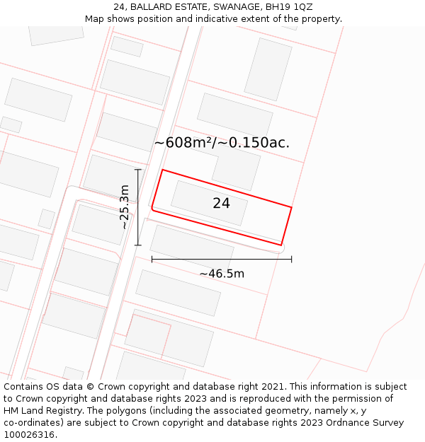 24, BALLARD ESTATE, SWANAGE, BH19 1QZ: Plot and title map