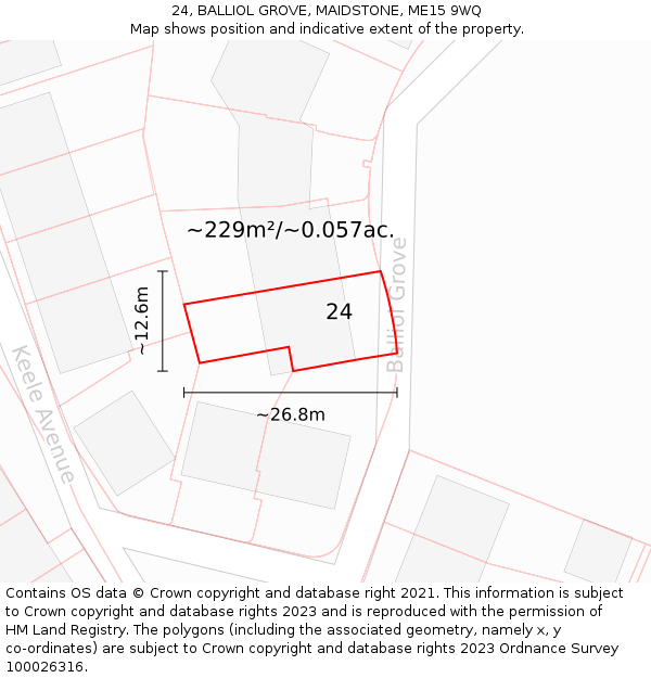 24, BALLIOL GROVE, MAIDSTONE, ME15 9WQ: Plot and title map