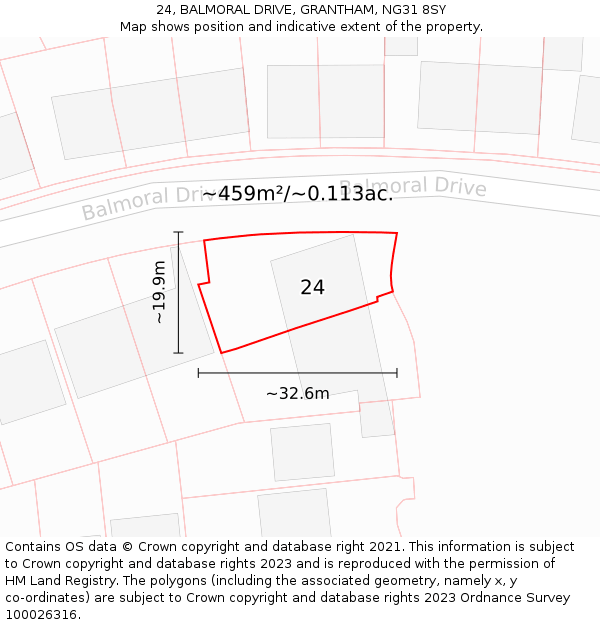 24, BALMORAL DRIVE, GRANTHAM, NG31 8SY: Plot and title map