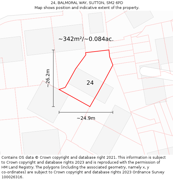 24, BALMORAL WAY, SUTTON, SM2 6PD: Plot and title map