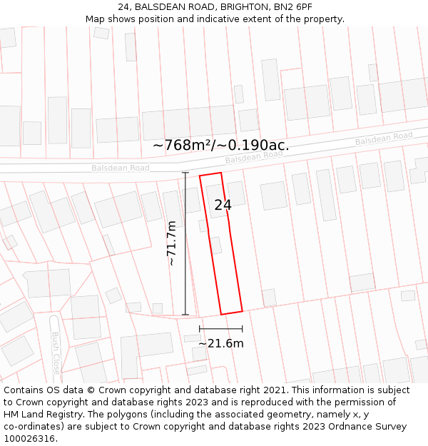 24, BALSDEAN ROAD, BRIGHTON, BN2 6PF: Plot and title map