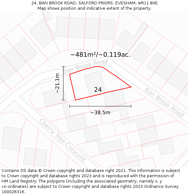 24, BAN BROOK ROAD, SALFORD PRIORS, EVESHAM, WR11 8XE: Plot and title map