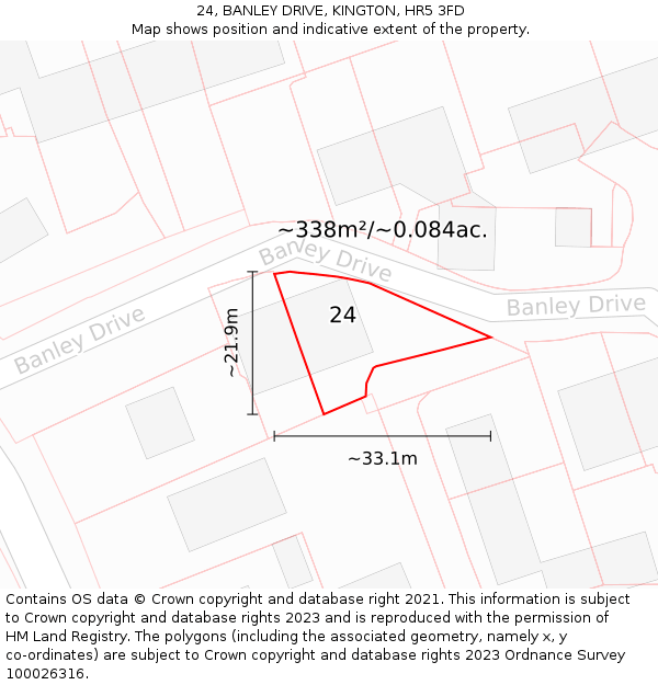 24, BANLEY DRIVE, KINGTON, HR5 3FD: Plot and title map