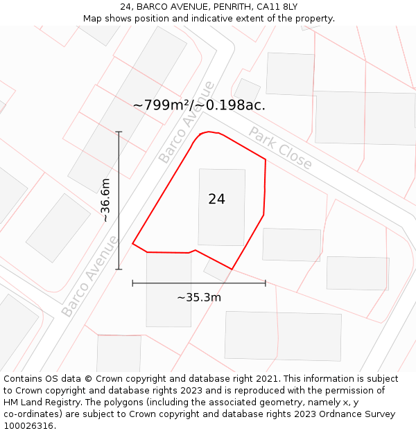 24, BARCO AVENUE, PENRITH, CA11 8LY: Plot and title map