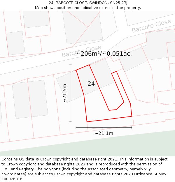 24, BARCOTE CLOSE, SWINDON, SN25 2BJ: Plot and title map