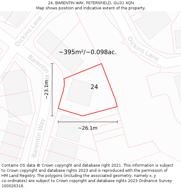 24, BARENTIN WAY, PETERSFIELD, GU31 4QN: Plot and title map