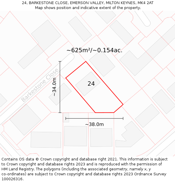 24, BARKESTONE CLOSE, EMERSON VALLEY, MILTON KEYNES, MK4 2AT: Plot and title map