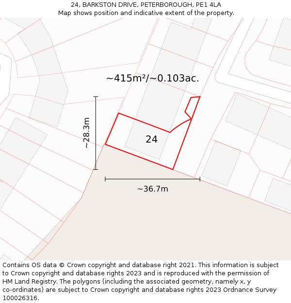 24, BARKSTON DRIVE, PETERBOROUGH, PE1 4LA: Plot and title map