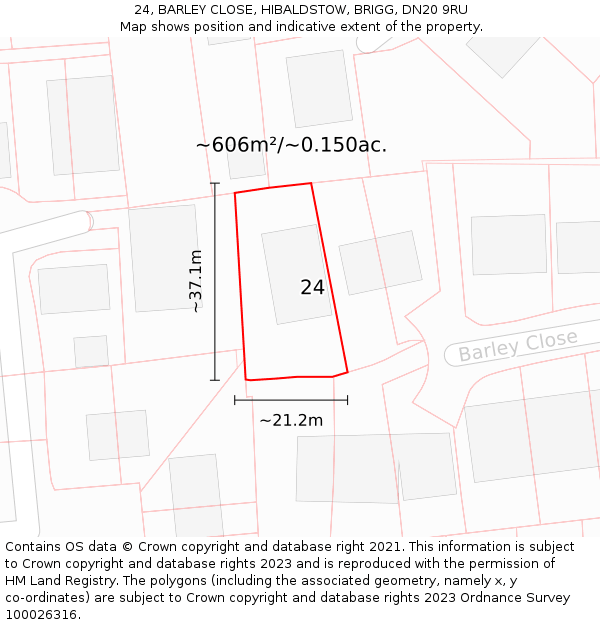 24, BARLEY CLOSE, HIBALDSTOW, BRIGG, DN20 9RU: Plot and title map