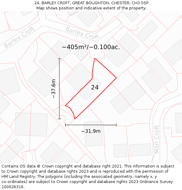 24, BARLEY CROFT, GREAT BOUGHTON, CHESTER, CH3 5SP: Plot and title map