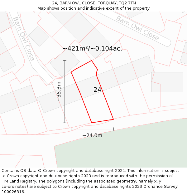 24, BARN OWL CLOSE, TORQUAY, TQ2 7TN: Plot and title map