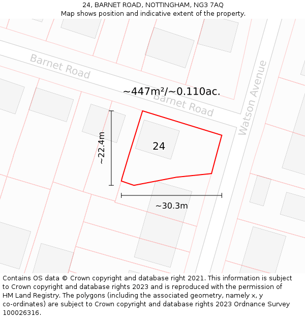 24, BARNET ROAD, NOTTINGHAM, NG3 7AQ: Plot and title map