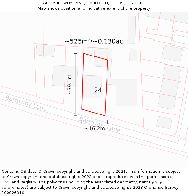 24, BARROWBY LANE, GARFORTH, LEEDS, LS25 1NG: Plot and title map