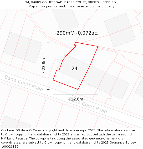 24, BARRS COURT ROAD, BARRS COURT, BRISTOL, BS30 8DH: Plot and title map