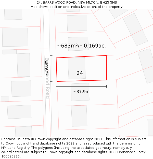 24, BARRS WOOD ROAD, NEW MILTON, BH25 5HS: Plot and title map