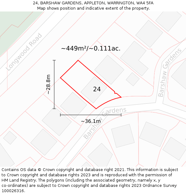 24, BARSHAW GARDENS, APPLETON, WARRINGTON, WA4 5FA: Plot and title map