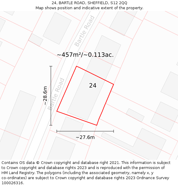 24, BARTLE ROAD, SHEFFIELD, S12 2QQ: Plot and title map