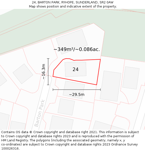 24, BARTON PARK, RYHOPE, SUNDERLAND, SR2 0AW: Plot and title map