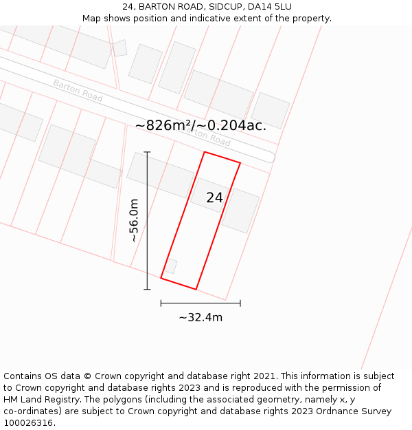 24, BARTON ROAD, SIDCUP, DA14 5LU: Plot and title map