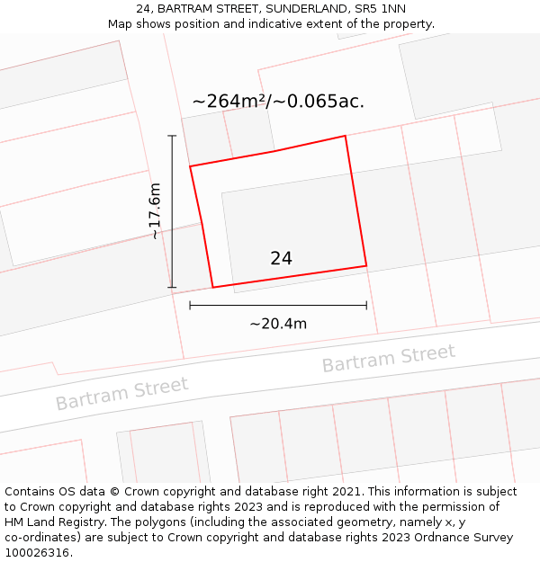 24, BARTRAM STREET, SUNDERLAND, SR5 1NN: Plot and title map