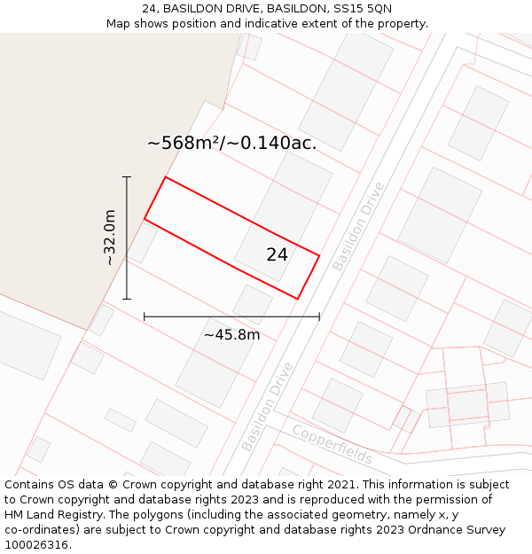 24, BASILDON DRIVE, BASILDON, SS15 5QN: Plot and title map