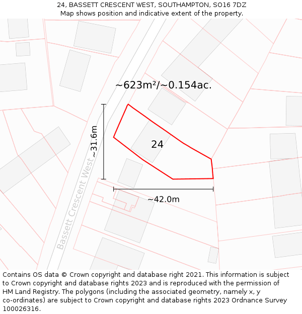 24, BASSETT CRESCENT WEST, SOUTHAMPTON, SO16 7DZ: Plot and title map