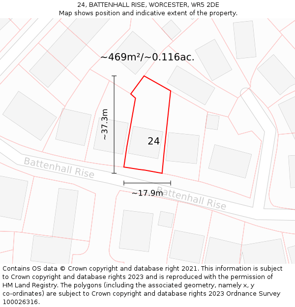 24, BATTENHALL RISE, WORCESTER, WR5 2DE: Plot and title map