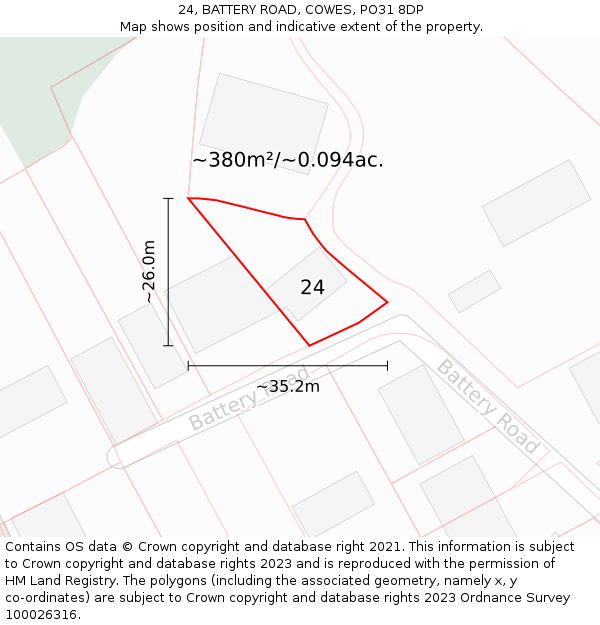 24, BATTERY ROAD, COWES, PO31 8DP: Plot and title map