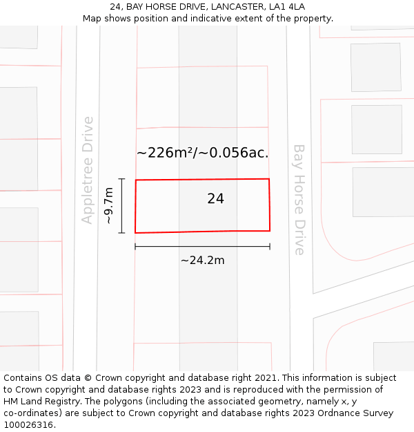 24, BAY HORSE DRIVE, LANCASTER, LA1 4LA: Plot and title map