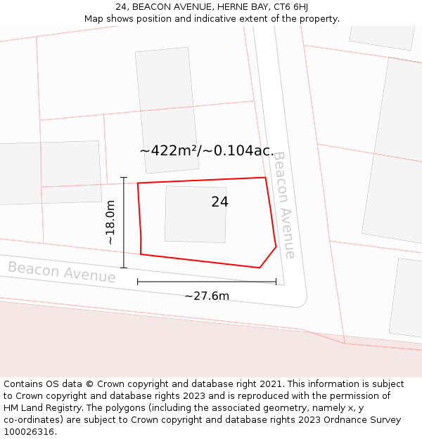 24, BEACON AVENUE, HERNE BAY, CT6 6HJ: Plot and title map