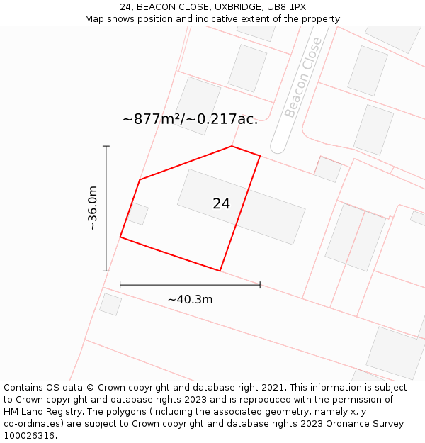 24, BEACON CLOSE, UXBRIDGE, UB8 1PX: Plot and title map