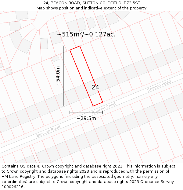 24, BEACON ROAD, SUTTON COLDFIELD, B73 5ST: Plot and title map
