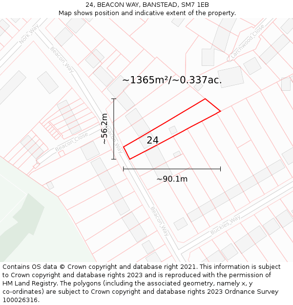 24, BEACON WAY, BANSTEAD, SM7 1EB: Plot and title map