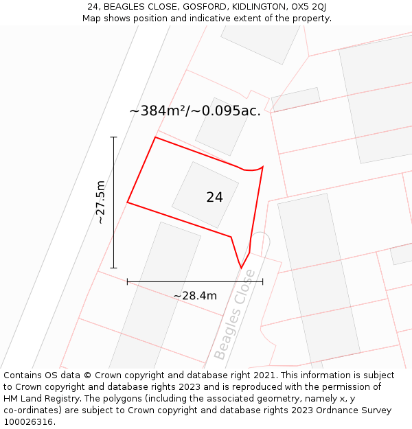 24, BEAGLES CLOSE, GOSFORD, KIDLINGTON, OX5 2QJ: Plot and title map