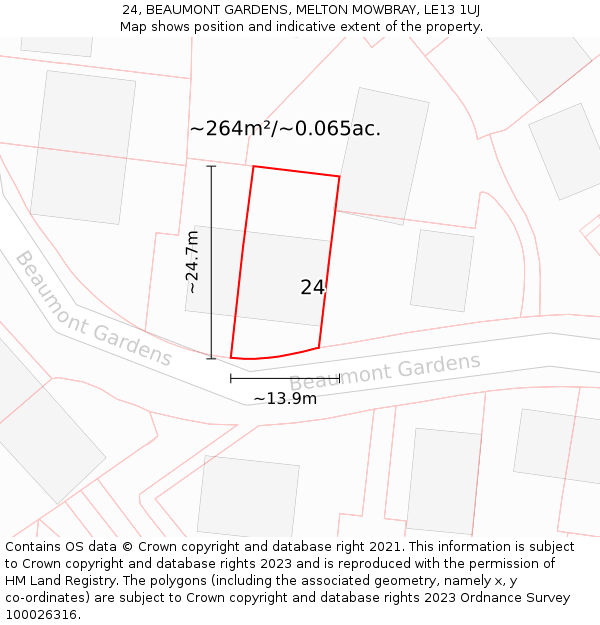 24, BEAUMONT GARDENS, MELTON MOWBRAY, LE13 1UJ: Plot and title map