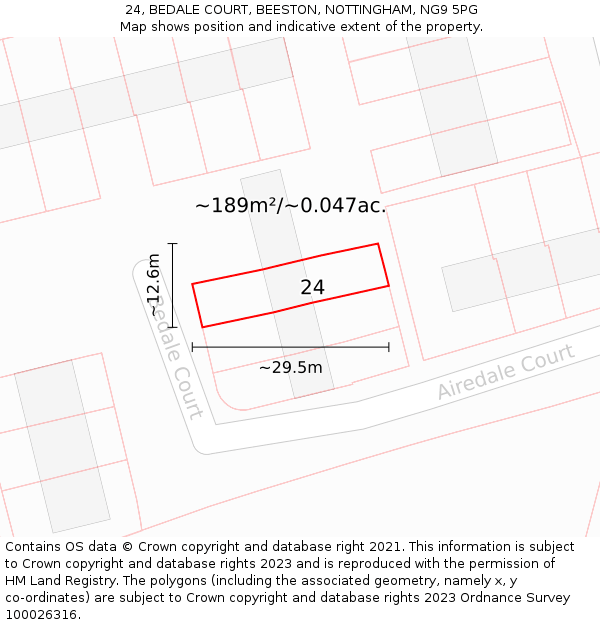 24, BEDALE COURT, BEESTON, NOTTINGHAM, NG9 5PG: Plot and title map