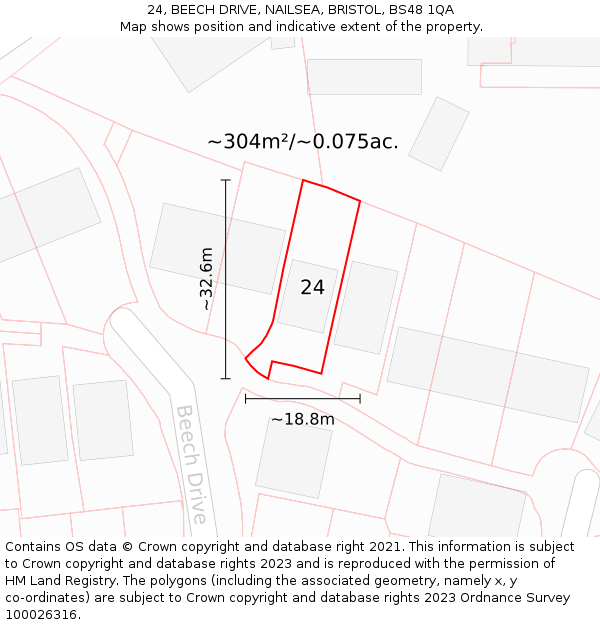 24, BEECH DRIVE, NAILSEA, BRISTOL, BS48 1QA: Plot and title map