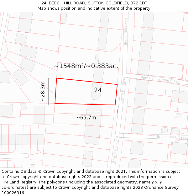 24, BEECH HILL ROAD, SUTTON COLDFIELD, B72 1DT: Plot and title map