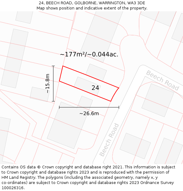 24, BEECH ROAD, GOLBORNE, WARRINGTON, WA3 3DE: Plot and title map