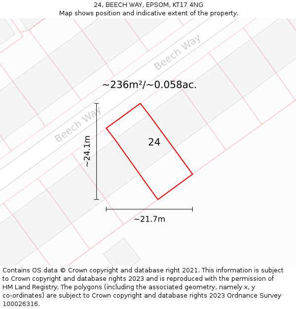 24, BEECH WAY, EPSOM, KT17 4NG: Plot and title map