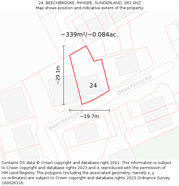 24, BEECHBROOKE, RYHOPE, SUNDERLAND, SR2 0NZ: Plot and title map