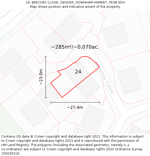 24, BEECHEY CLOSE, DENVER, DOWNHAM MARKET, PE38 0DH: Plot and title map