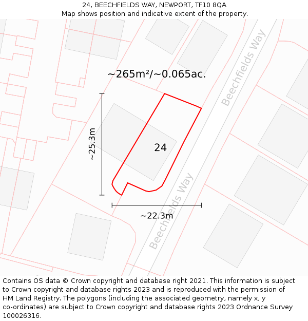 24, BEECHFIELDS WAY, NEWPORT, TF10 8QA: Plot and title map