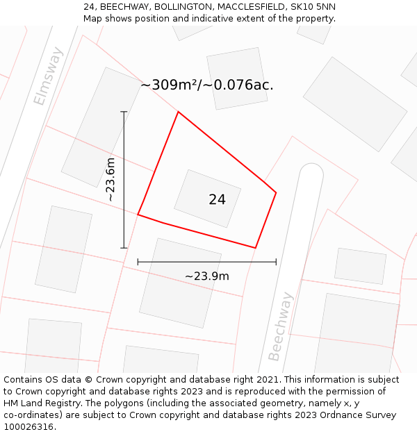 24, BEECHWAY, BOLLINGTON, MACCLESFIELD, SK10 5NN: Plot and title map