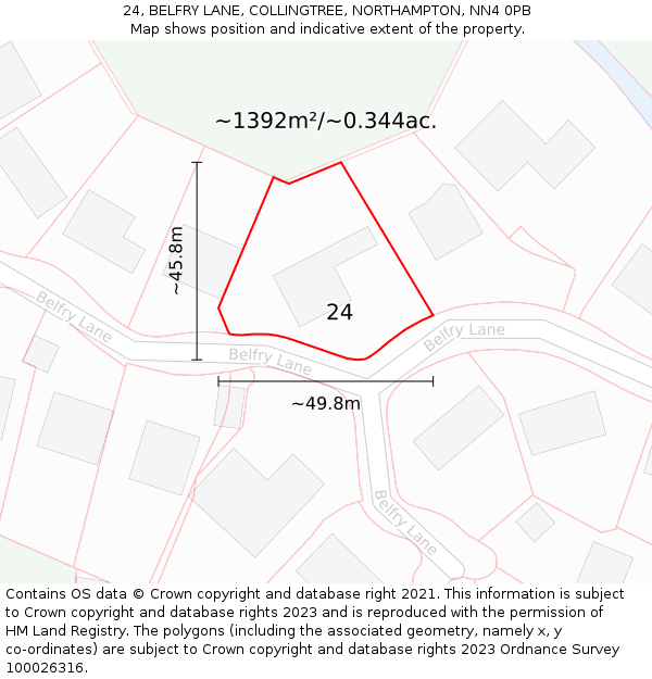 24, BELFRY LANE, COLLINGTREE, NORTHAMPTON, NN4 0PB: Plot and title map